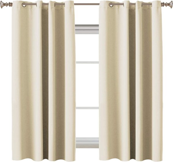 Blackout Room Darkening Curtains Window Panel Drapes - (Beige Color) - 2 Panels - 132cm Wide by 160cm Drop Solid Pattern,Eyelet Top