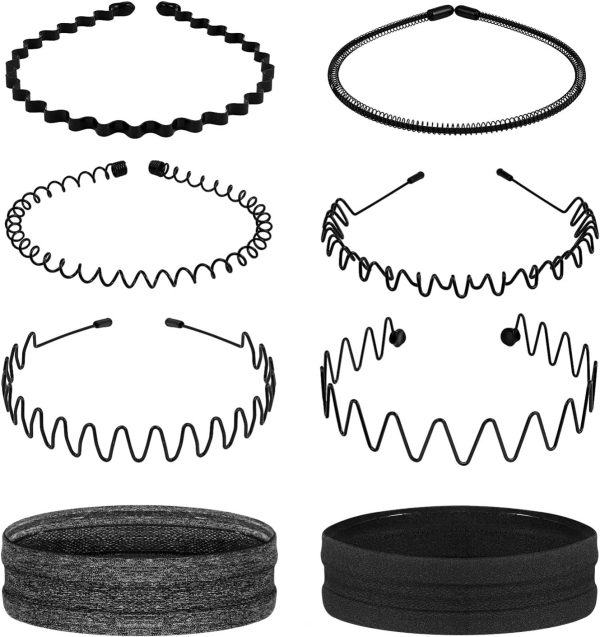 Lurrose 6pcs Metal Hair Band Men Women Comb Headbands&2pcs Sport Headbands Sweatband Unisex Hair Bands Wavy Hair Hoop for Home,Outdoor,Sport and Yoga - Image 5