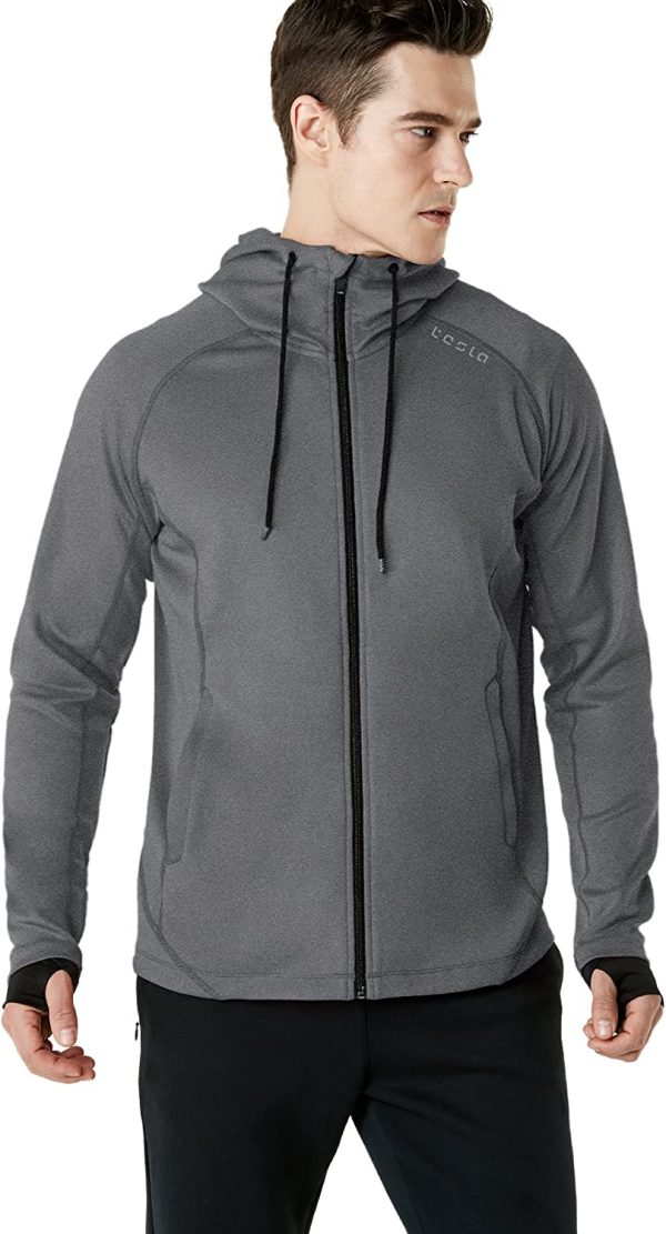 TSLA Men's Full Zip Up Hoodie Jacket, Long Sleeve Performance Training Hoodie, Lightweight Workout Running Track Jackets - Image 4