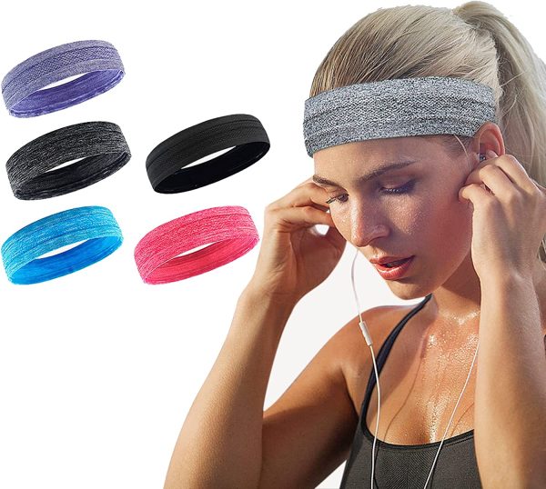 Yoga Sport Athletic Headband Set of 5, Running Sports Travel Fitness Elastic Wicking Workout Non Slip Lightweight Headbands, Headscarf fits All Men & Women - Image 8