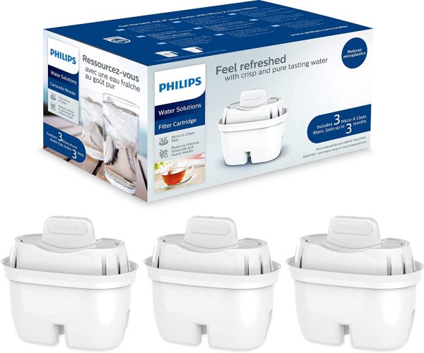 Philips Micro X-Clean Replacement Water Filter Jug Cartridge, Compatible with Philips, Brita Maxtra, Reduces Chlorine - Limescale - Lead - Microplastics, 3-Pack, AWP211/79 - Image 3