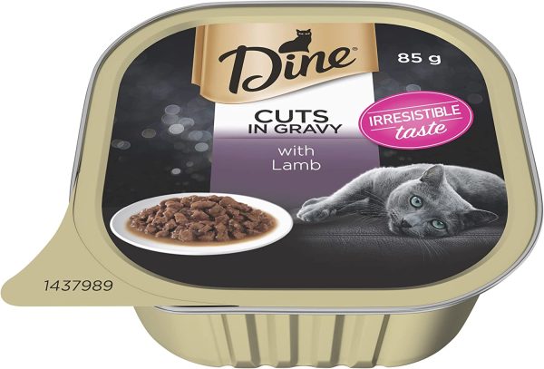 Dine Cuts in Gravy with Lamb Adult Cat Wet Food 85g x 14 Pack - Image 5