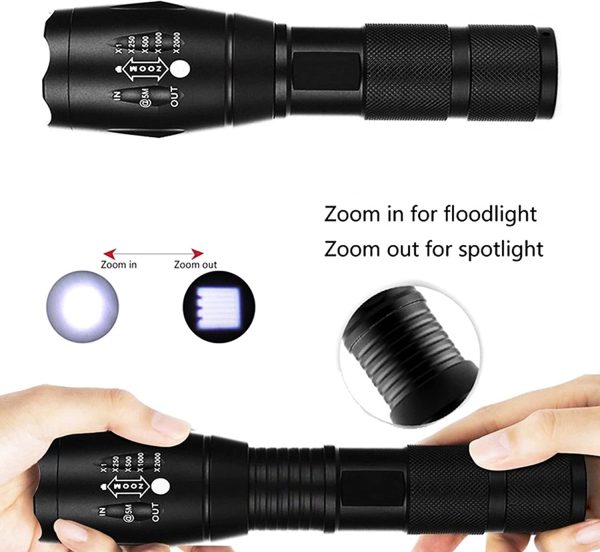 LED Torches High Lumens Flashlights Tactical Flashlight with Adjustable Focus a Water Resistant Torch for Outdoor, Emergency, Power Outage, Camping, Hiking (Black)