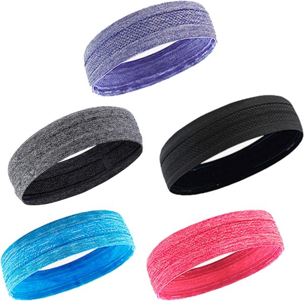 Yoga Sport Athletic Headband Set of 5, Running Sports Travel Fitness Elastic Wicking Workout Non Slip Lightweight Headbands, Headscarf fits All Men & Women - Image 7