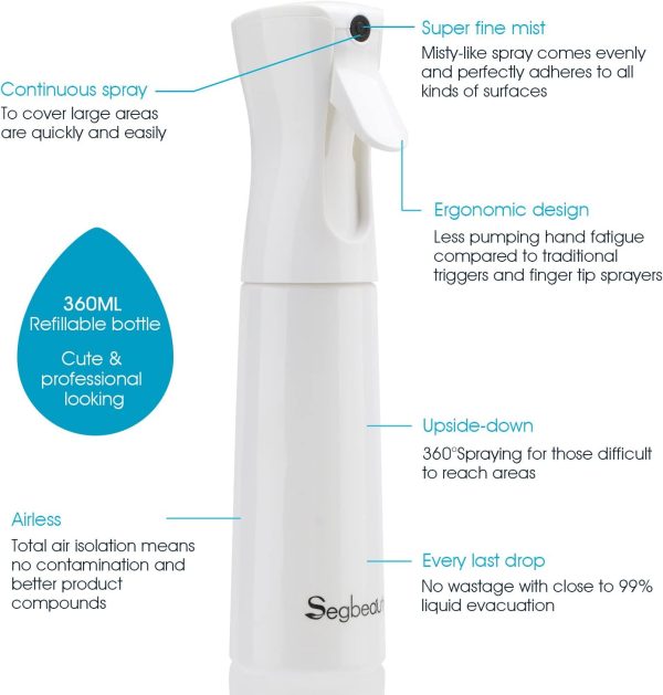 Continuous Spray Water Bottle, Segbeauty 12.2oz/360ml Fine Mist Curly Hair Spray Bottle Empty Refillable Trigger Sprayer, Plastic Mist Sprayer for Stylist Barbers, Watering Spray Can for Plants - Image 7