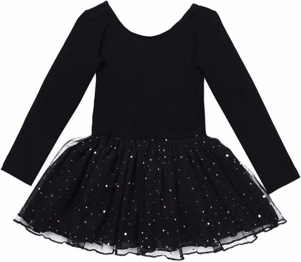 FEESHOW Girls' Long Sleeve Leotard Ballet Dance Tutu Dress Shiny Mesh Skirt - Image 3