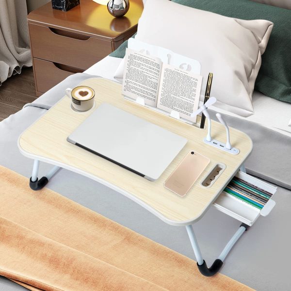 Laptop Bed Desk, Laptop Bed Table Stand For Bed Portable Foldable Lap Bed Desk And Writing Folding Breakfast Tray Notebook Stand Reading Holder for Bed/Couch/Sofa/Floor, with USB Charge Port, Detachable Bookshelf, Drawer - Image 6