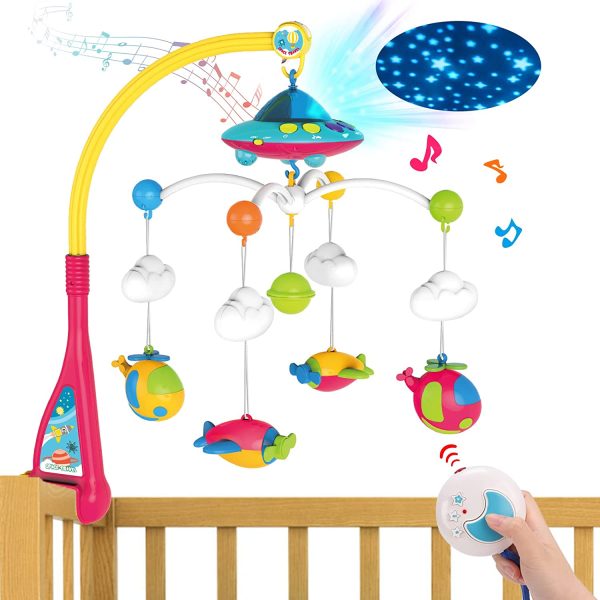 REMOKING Musical Cot Mobiles,Crib Toy Baby Toys 0-6-9-12 Months,Moon & Stars Projection & Airplane Rattles for Infant,Remote Control Music Box W/ 108 Melodies,Sensory Toy Newborn Baby Girl Boy - Image 6