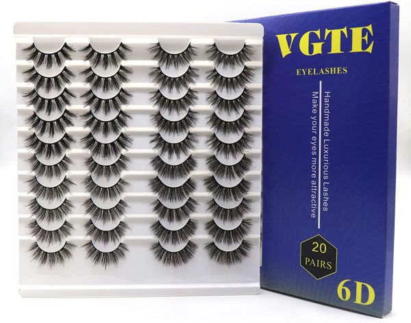 VGTE 6D False Eyelashes Handmade Faux Mink Lashes Professional Fake Eyelashes 4 Styles 20 Pairs Wispy Natural Reusable Eyes Lashes (6DXF08) - Image 2