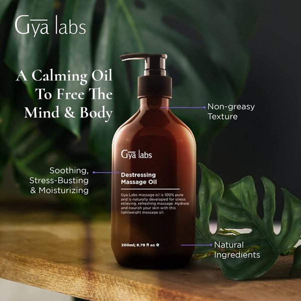 Gya Labs Destressing Massage Oil (6.76 fl oz) - Crafted with Lavender, Rose Otto, Rosewood, Myrrh, Jojoba & Argan Oils - Image 2