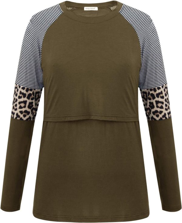 Smallshow Women's Nursing Shirt Top Leopard Block Patchwork Breastfeeding Clothes - Image 2