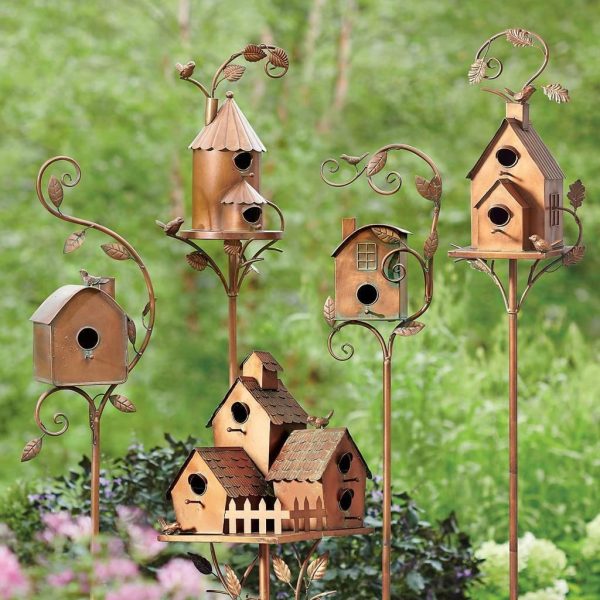 Outdoor Metal Bird House with Pole, Bird House, Birdhouse Garden Stakes for Outside with Pole (A) - Image 2