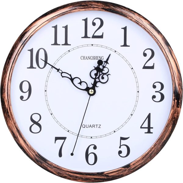 Silent Non-Ticking 12 inch Round Classic Clock Retro Quartz Decorative Battery Operated Wall Clock for Living Room Kitchen Home Office (Bronze) - Image 6