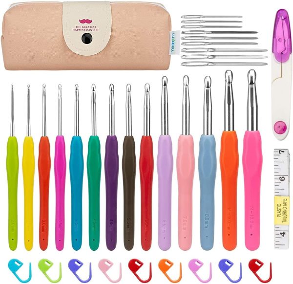 Luxebell Crochet Hooks Set 14 Sizes, 2mm(B)-10mm(N) Ergonomic Crochet Hooks Soft Grip Crochet Handles, Extra Long Large-Eye Blunt Knitting Needles Kit with Case for Women Gift 34 Pcs - Image 8