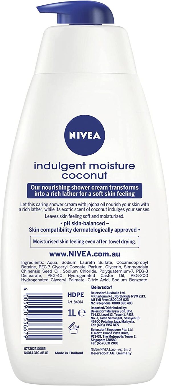 NIVEA Indulgent Moisture Shower Cream Coconut (1L), Moisturising Shower Gel with Jojoba Oil - Image 2