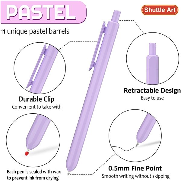 Retractable Pastel Gel Ink Pens,  11 Pack Black Ink Pens, Cute Pens 0.5mm Fine Point for Writing Journaling Taking Notes School Office Home - Image 6