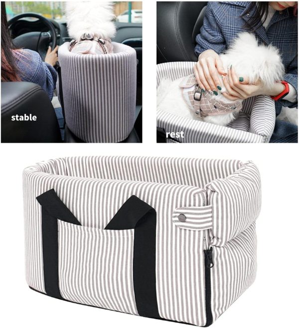 Portable Dog Kennel Car Non- Anti-Collapse Mat for Car Central Control Armrest Box Scratchproof Travel Seat - Stripe - Image 4