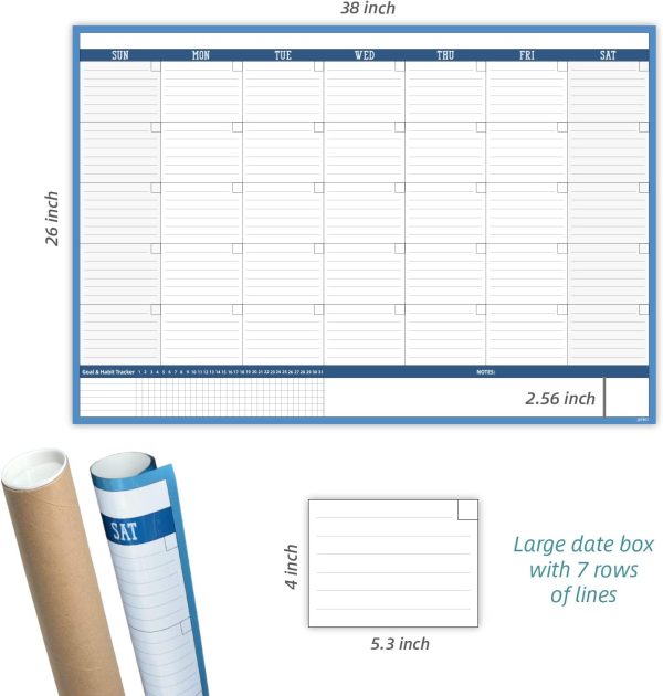 Large Dry Erase Wall Calendar- 38"x26" Undated Monthly Calendar - Premium Laminated Reusable Whiteboard Monthly Planner For Home, Office, Classroom