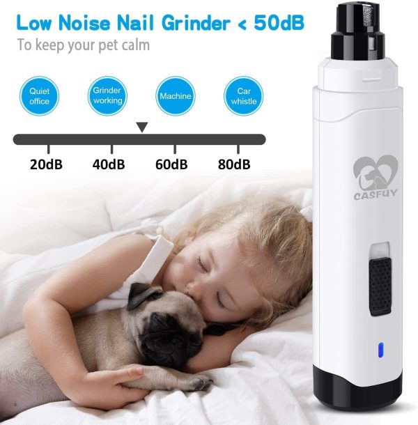 Casfuy Dog Nail Grinder Upgraded - Professional 2-Speed Electric Rechargeable Pet Nail Trimmer Painless Paws Grooming & Smoothing for Small Medium Large Dogs & Cats (White) - Image 7