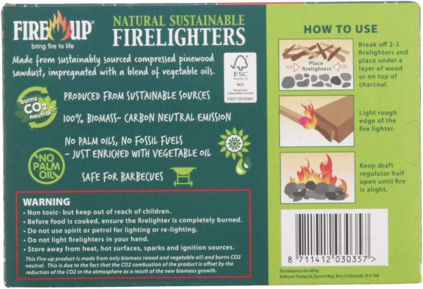 FIRE UP Natural Sustainable Firelighters ?C Perfect for lighting BBQs, fireplaces, and open fires - FSC Certified and Co2 Neutral ?C NO palm oil (Pack of 28) - Image 3