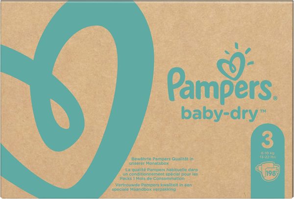 Pampers Baby-Dry Nappies Size 3 Crawler, 198 Nappies, 6-10kg, Monthly Pack - Image 2