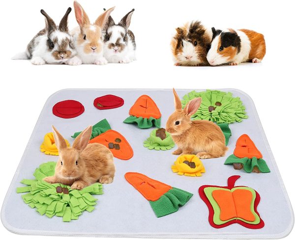 GINDOOR 24" x 24" Rabbit Foraging Mat, Interactive Feed Game for Boredom, Polar Fleece Pet Snuffle Pad Bed Treat Dispenser for Rabbits Bunny Guinea Pigs Chinchillas Ferrets - Image 2