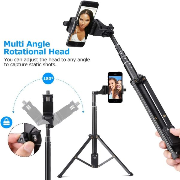 Selfie Stick Tripod for iPhone, 137 cm Extendable Phone Tripod Stand with Remote Shutter & Phone Holder, Portable Travel Tripod with Carrying Bag - Image 3