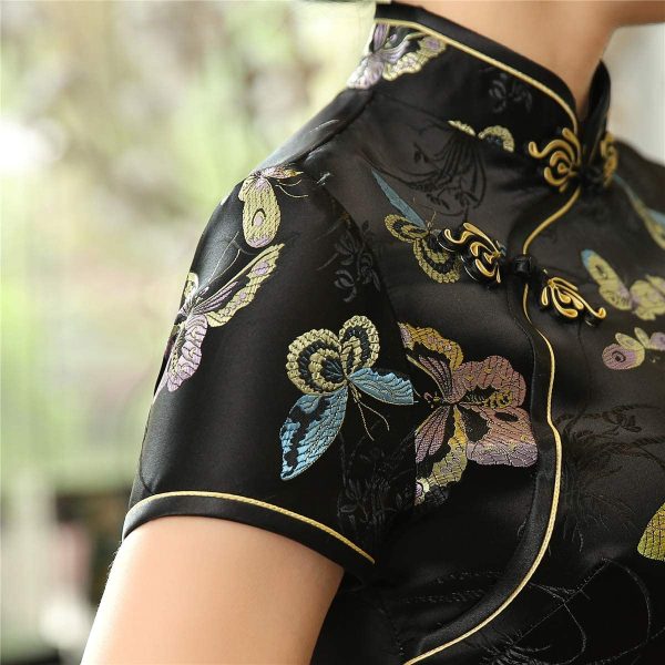 Shanghai Story Chinese Dress Long Cheongsam Satin Butterfly Qipao for Woman - Image 3