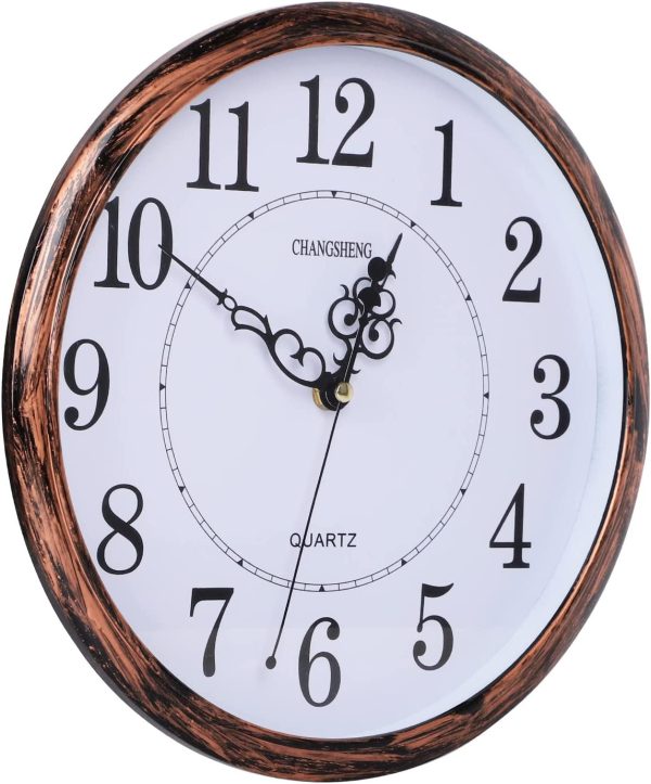 Silent Non-Ticking 12 inch Round Classic Clock Retro Quartz Decorative Battery Operated Wall Clock for Living Room Kitchen Home Office (Bronze) - Image 5