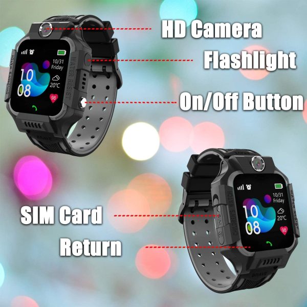 Smart Watch Phone Kids - Children Smartwatch Boys Girls with SOS Need 2G SIM to Call, 14 Puzzle Games Music MP3 MP4 HD Selfie Camera Calculator Alarms Timer Pedometer for Boys Girls Students,Black - Image 2