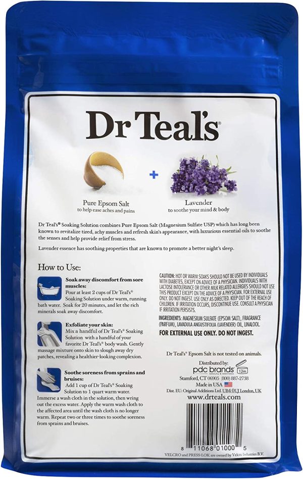 Dr. Teal??s Pure Epsom Salt Soaking Solution, Soothe & Sleep With Lavender, 3 Pound Bag