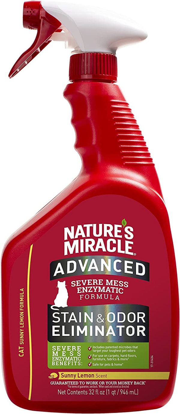 Nature’s Miracle Advanced Cat Stain And Odour Eliminator, Sunny Lemon Scent, 946ml, Severe Mess Enzymatic Formula, Pet Urine Destroyer, Multi-Surface Cleaner - Use On Carpet & Furniture, Trigger Spray - Image 8