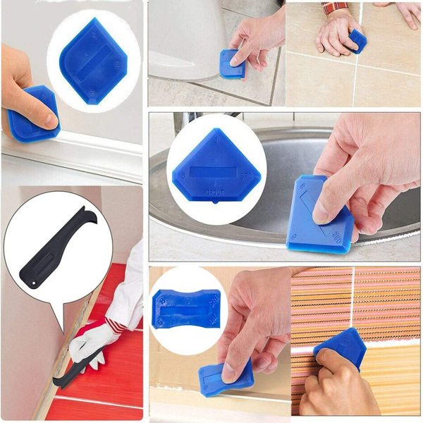 Caulking Tool Kit, 3 in 1 Caulking Tools(Stainless Steelhead) Silicone Sealant Finishing Tool Grout Scraper, Reuse and Replace 5 Silicone Pads,Great Tools for Kitchen Bathroom Window,Sink Joint - Image 3