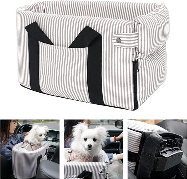 Portable Dog Kennel Car Non- Anti-Collapse Mat for Car Central Control Armrest Box Scratchproof Travel Seat - Stripe - Image 3