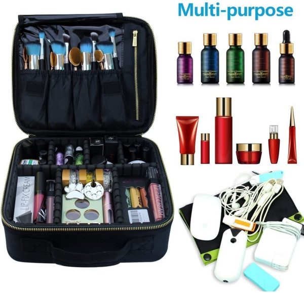 Samtour Makeup Case Travel Makeup Bag Makeup Train Case Cosmetic Bag Toiletry Makeup Brushes Organizer Portable Travel Storage Bag (Black) - Image 3