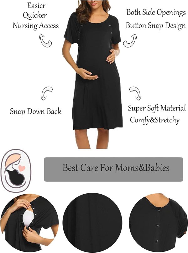 Ekouaer Women??s Nursing/Delivery/Labor/Hospital Nightdress Short Sleeve Maternity Nightgown with Button S-XXL