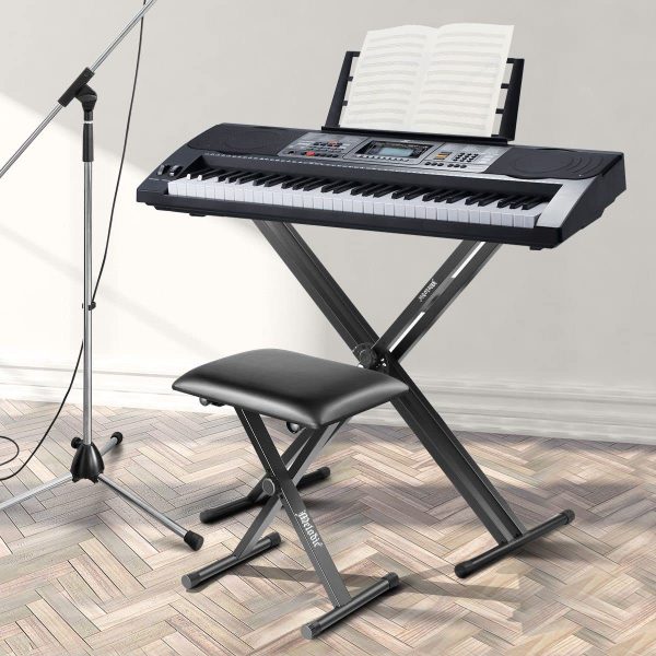 Melodic Adjustable Keyboard Stand Portable Piano Stool X-Shaped Bench Seat Set - Image 6