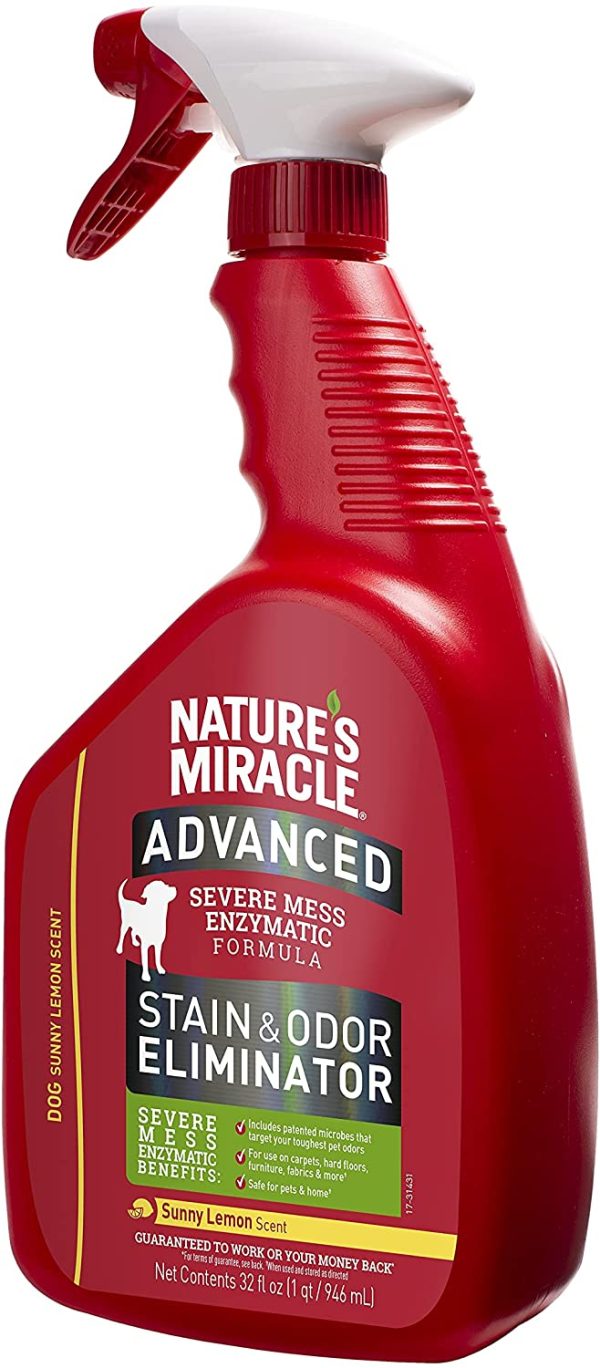 Nature??s Miracle Advanced Dog Stain And Odour Eliminator, Sunny Lemon Scent, 946ml, Severe Mess Enzymatic Formula, Pet Urine Destroyer, Multi-Surface Cleaner - Use On Carpet & Furniture, Trigger Spray - Image 3