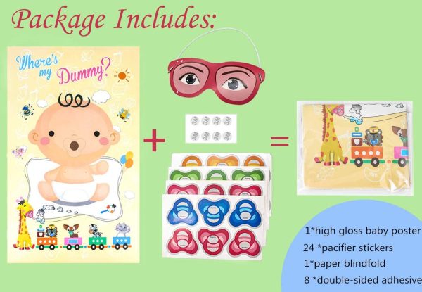 Pin The Pacifier on The Baby Game, Baby Shower Party Poster Favors Supplies for Baby Shower Party Birthday Party, Pin The Dummy on The Baby Game - with 24Pcs Pacifier Stickers - Image 2