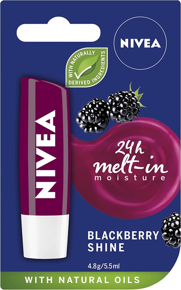 NIVEA Lip Balm Blackberry Shine (4.8g), Moisturising Lip Balm Enriched with Natural Oils, Lipcare for 24-Hour Hydration