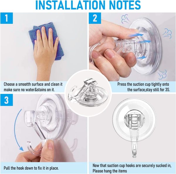 Suction Hooks 4 Packs Powerful Push and Lock Vacuum Multi-Purpose Suction Hanger Strong Absorption Suction Cup Holds Up to 3kg Transparent Design for Kitchen and Bathroom - Image 5