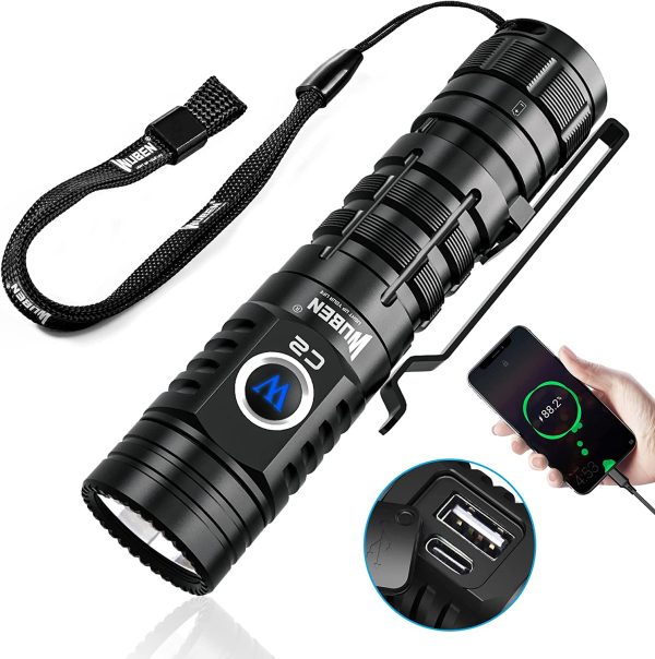 C2 Rechargeable LED Flashlights 2000 High Lumens, Pocket Flashlight with Power Bank, 7 Modes Flash Light, IP68 Waterproof Tactical Flashlight for Emergencies, Outdoor - Image 4