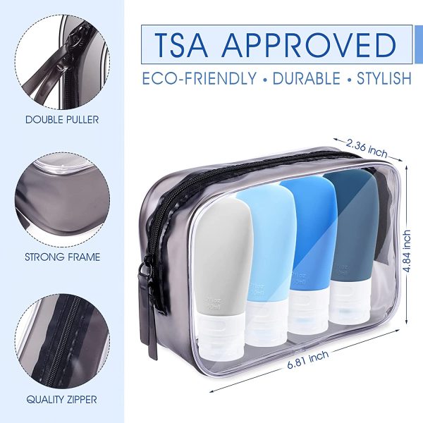 Portable Travel Bottles, INSFIT TSA Carry On Approved Toiletries Containers, 2 Ounce Leak Proof Squeezable Silicone Tubes, Refillable Travel Accessories for Shampoo Body Wash Liquids 4 Pack Blue