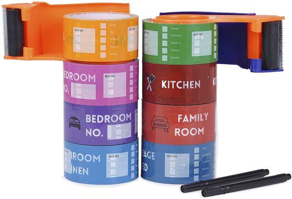 SPLIT PEAS Packing Tape, Home Moving and Storage Organisation for Moving Boxes | 8 x Packing Tape Rolls, 2 x Tape Cutters, 2 x Black Markers - Image 4