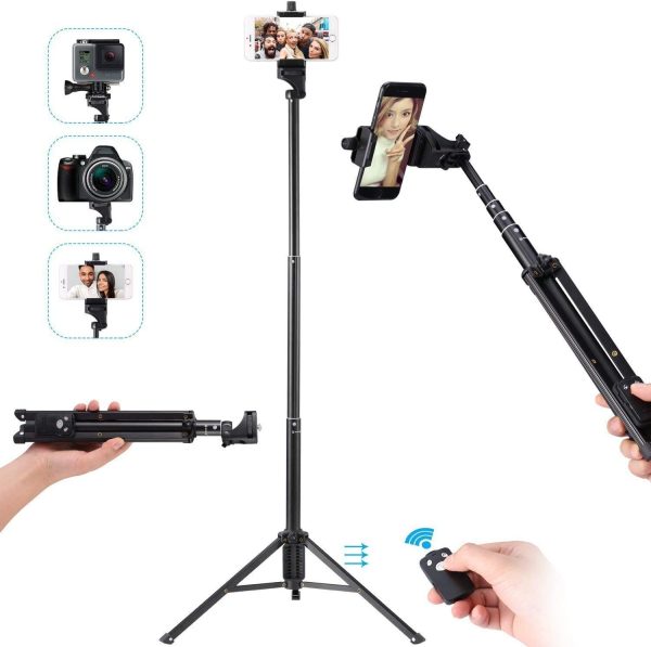 Selfie Stick Tripod for iPhone, 137 cm Extendable Phone Tripod Stand with Remote Shutter & Phone Holder, Portable Travel Tripod with Carrying Bag - Image 7