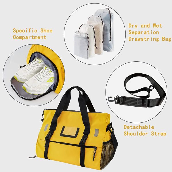 Jasminestar Yoga Gym Bag with Shoe Compartment and Wet Pocket, Travel Duffle Bag Workout Bag with Adjustable Shoulder Strap and Yoga Mat Carrier for Men and Women, Yellow - Image 7