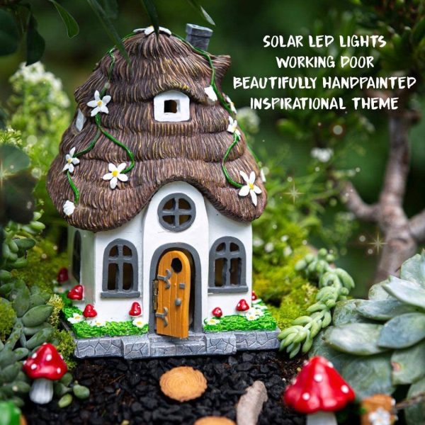 Fairy Garden Accessories Kit - Miniature House and Figurine Set for Girls, Boys, Adults - With Magical Glow in the Dark Pebbles and Solar LED Lights