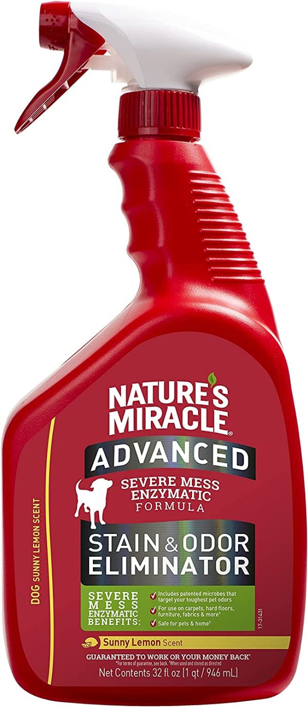 Nature??s Miracle Advanced Dog Stain And Odour Eliminator, Sunny Lemon Scent, 946ml, Severe Mess Enzymatic Formula, Pet Urine Destroyer, Multi-Surface Cleaner - Use On Carpet & Furniture, Trigger Spray - Image 7