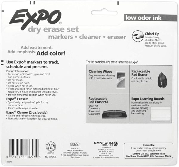 EXPO Dry Erase Marker Starter Set, Chisel Tip, Assorted, Whiteboard Eraser, Cleaning Spray, 6 Count - Image 4