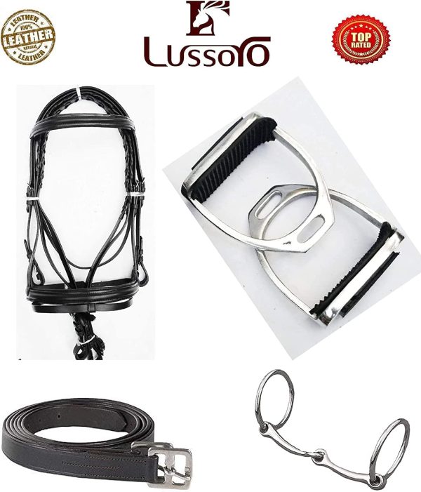 Lussoro Leather English Riding Horse Saddle Starter Kit for Horse Riding Gift Set Black (Size 16) - Image 2